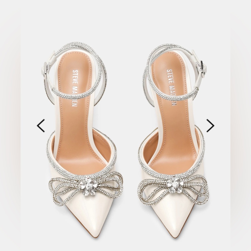Steve Madden Cream Heels with Silver Embellishments